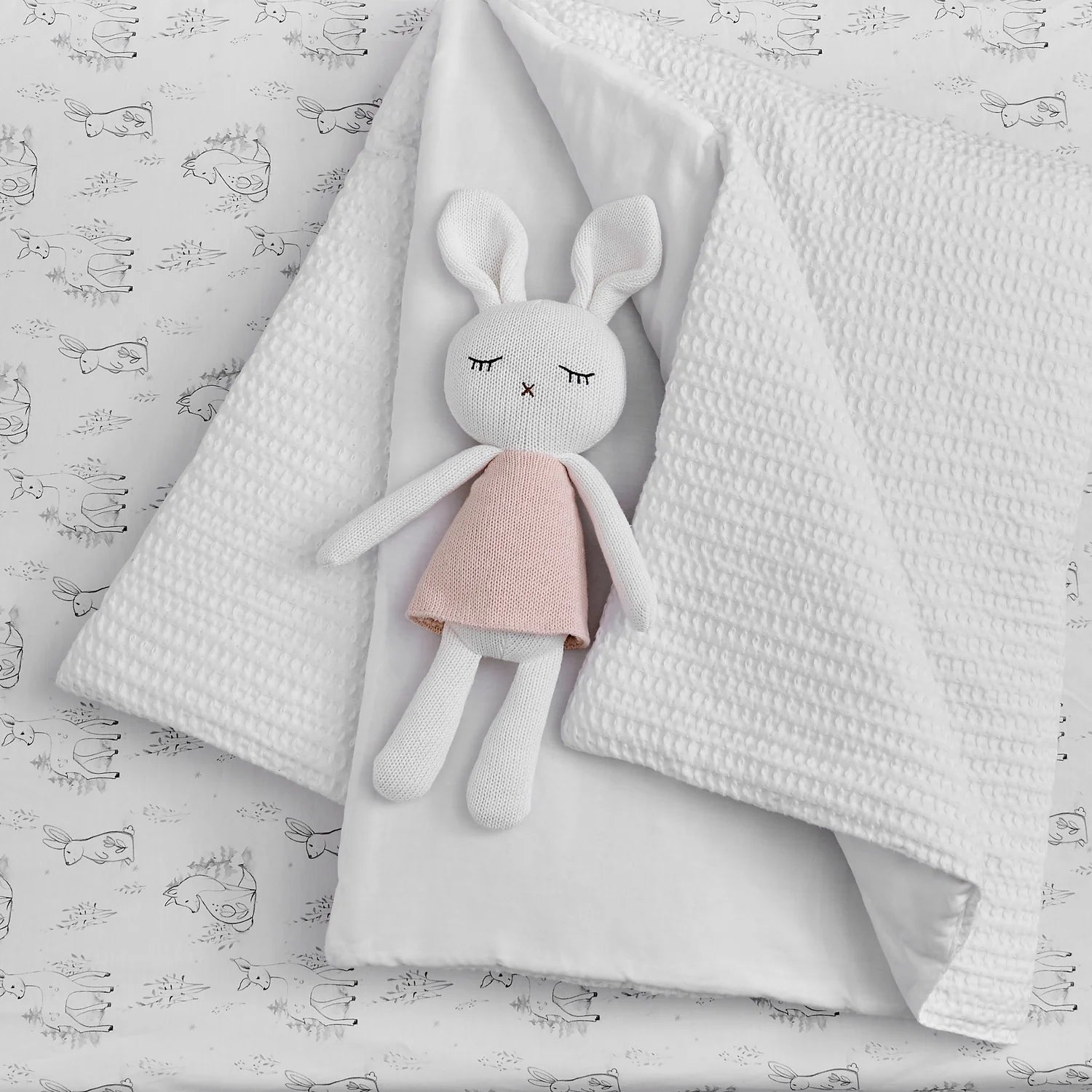 Mills Waffle 4PC Baby Crib Bedding Set - White - Quahog Bay Bedding