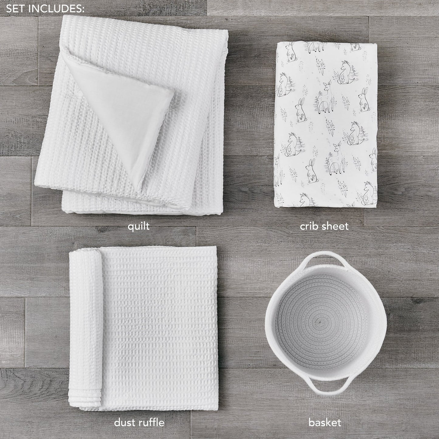 Mills Waffle 4PC Baby Crib Bedding Set - White - Quahog Bay Bedding
