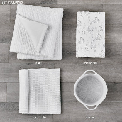 Mills Waffle 4PC Baby Crib Bedding Set - White - Quahog Bay Bedding