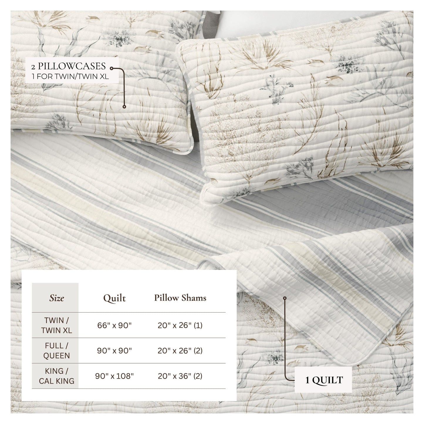 Coastal Coral Sea Maze Coastal Quilt Set - Coral Themed Bedding