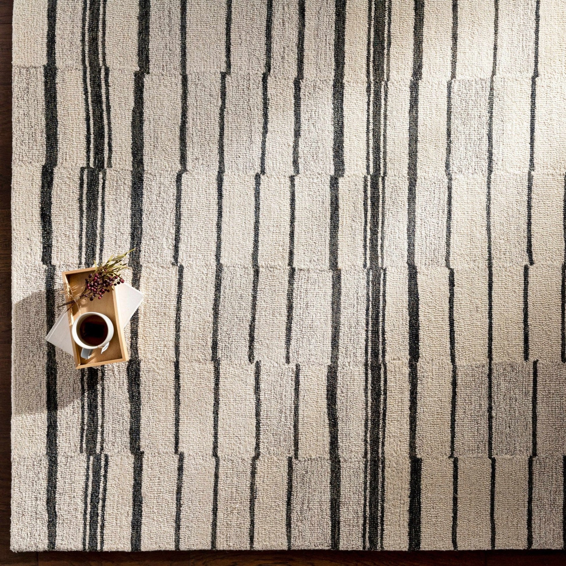 Moorebank Black Striped Wool Rug - Quahog Bay Bedding