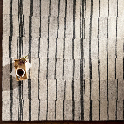 Moorebank Black Striped Wool Rug - Quahog Bay Bedding