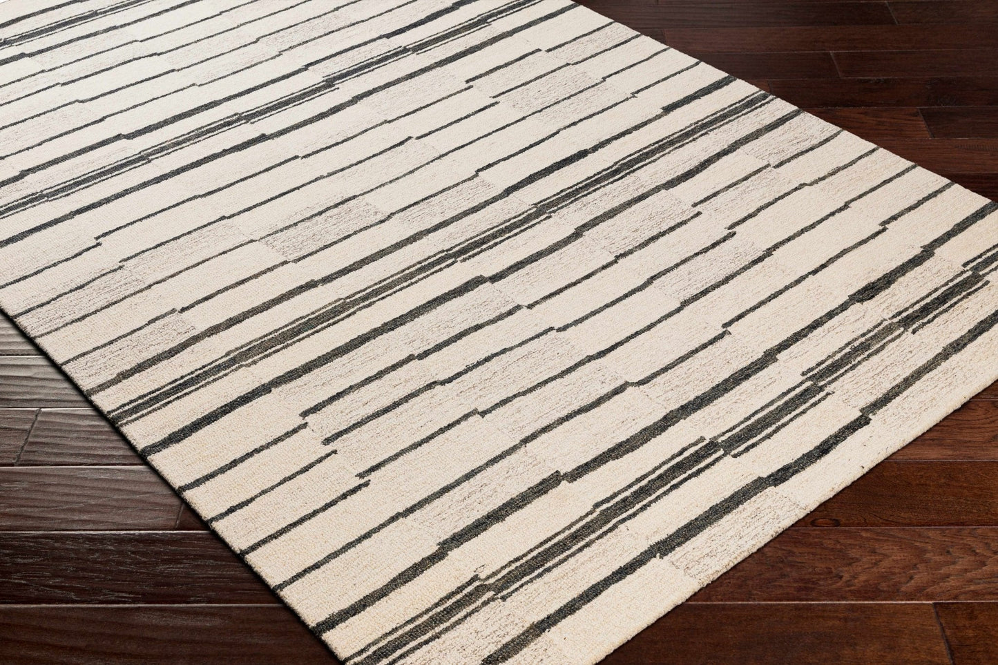 Moorebank Black Striped Wool Rug - Quahog Bay Bedding