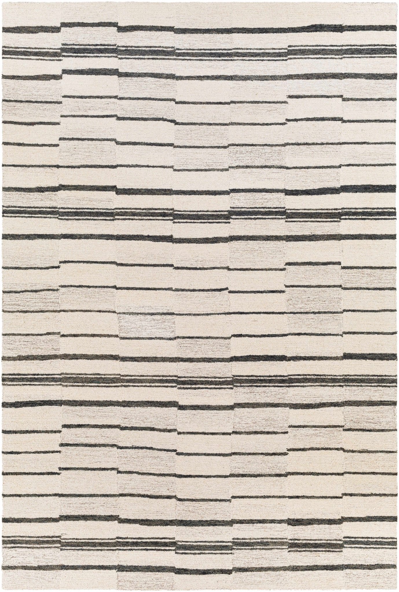 Moorebank Black Striped Wool Rug - Quahog Bay Bedding