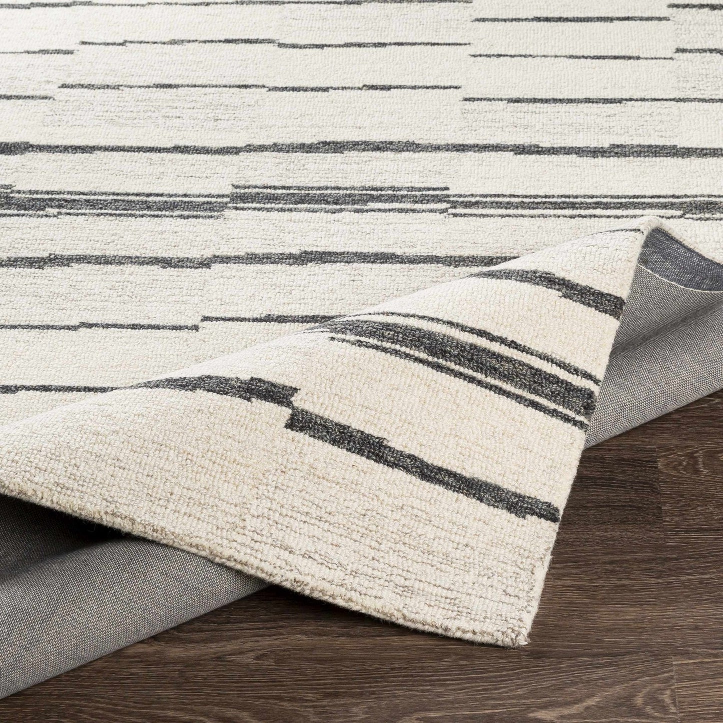Moorebank Black Striped Wool Rug - Quahog Bay Bedding