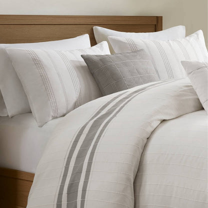 Morgan Coastal Cotton Jacquard Duvet Cover Set - French Blue & White or Grey | 5-Piece - Quahog Bay Bedding