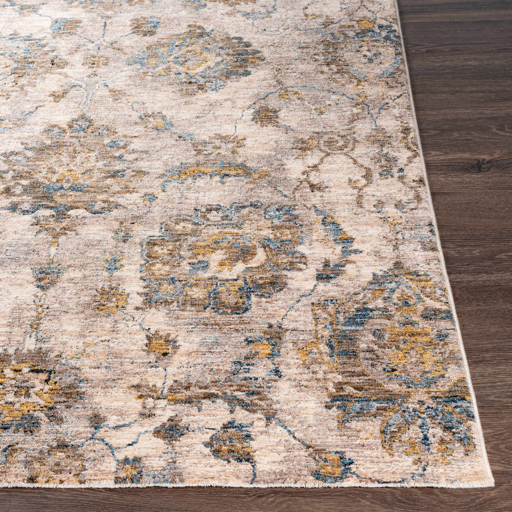 Morinville Teal Floral Rug - Quahog Bay Bedding