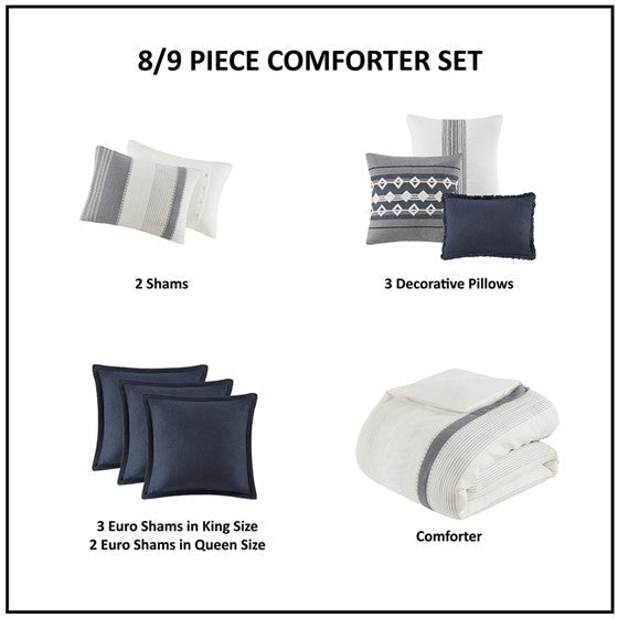 Madison Park Murphy Oversized Cotton Jacquard 8PC Comforter Set - Quahog Bay Bedding