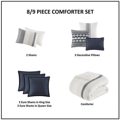 Madison Park Murphy Oversized Cotton Jacquard 8PC Comforter Set - Quahog Bay Bedding