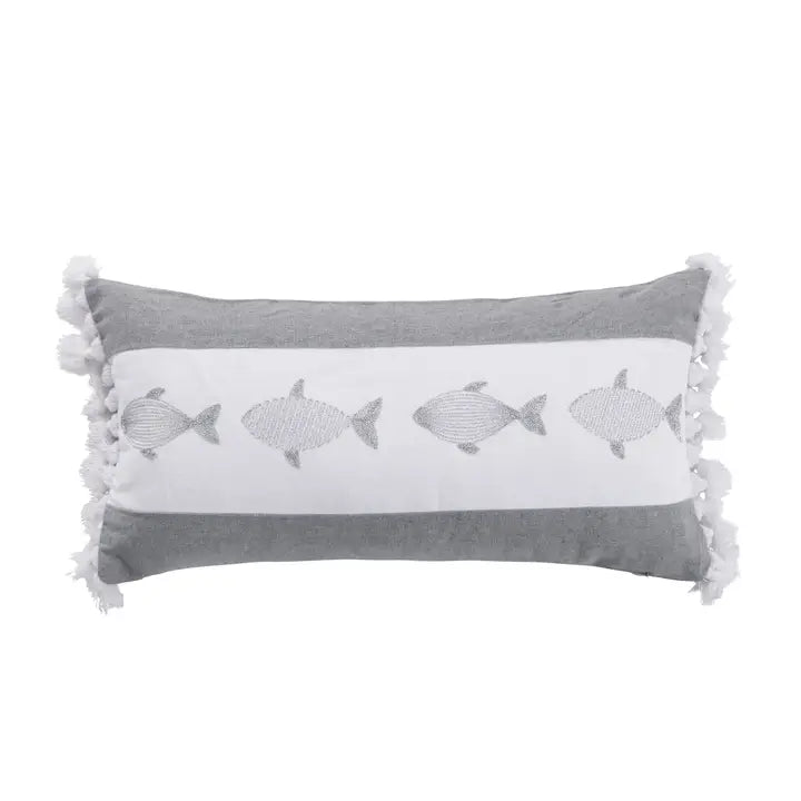 Nantucket Fish Pillow w/ Tassels - Coastal Accent Pillow - Quahog Bay Bedding