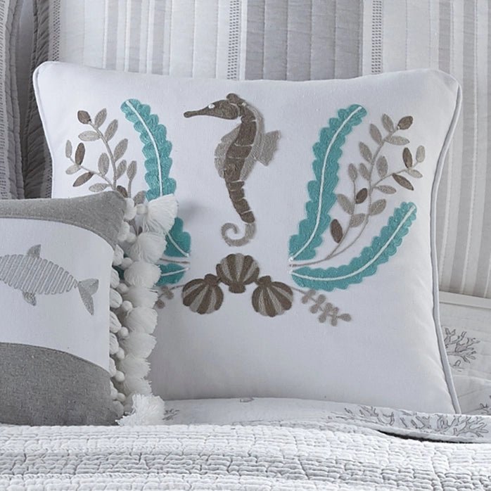 Nantucket Seahorse Pillow - Coastal Accent Pillows - Quahog Bay Bedding