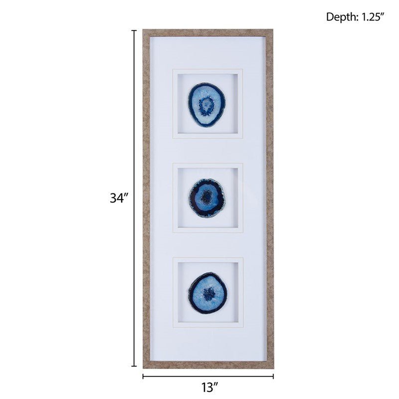 Natural Agate Trio Real Stone Framed Glass - Coastal Wall Decor - Quahog Bay Bedding