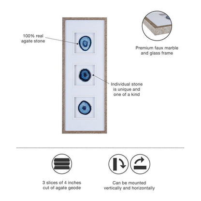 Natural Agate Trio Real Stone Framed Glass - Coastal Wall Decor - Quahog Bay Bedding