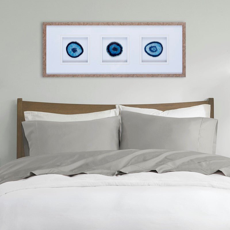 Natural Agate Trio Real Stone Framed Glass - Coastal Wall Decor - Quahog Bay Bedding