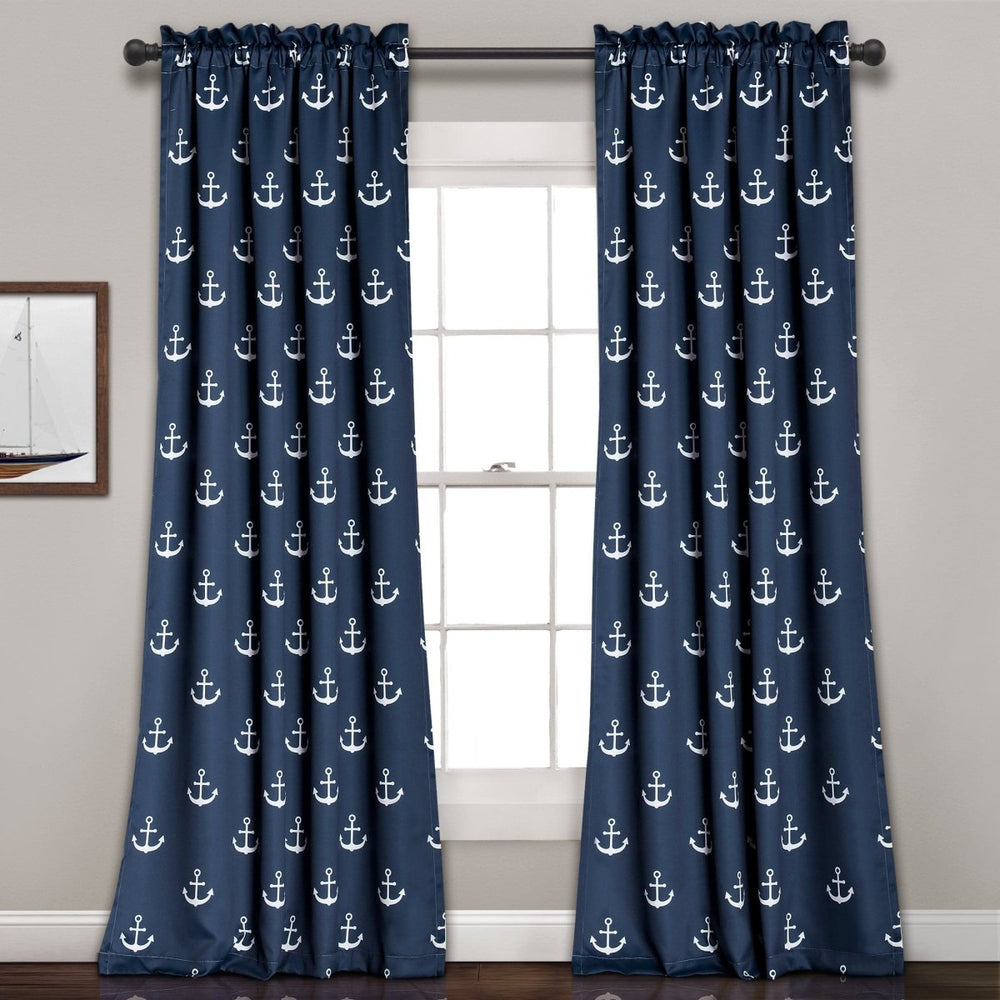 Nautical Anchor Curtains - Light Filtering Window Curtain Set - Quahog Bay Bedding