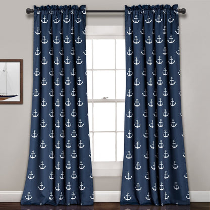 Nautical Anchor Curtains - Light Filtering Window Curtain Set - Quahog Bay Bedding