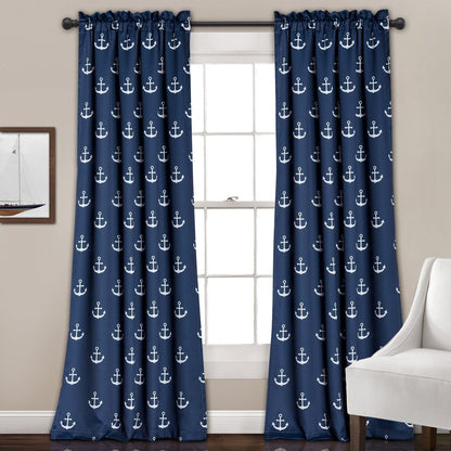 Nautical Anchor Curtains - Light Filtering Window Curtain Set - Quahog Bay Bedding