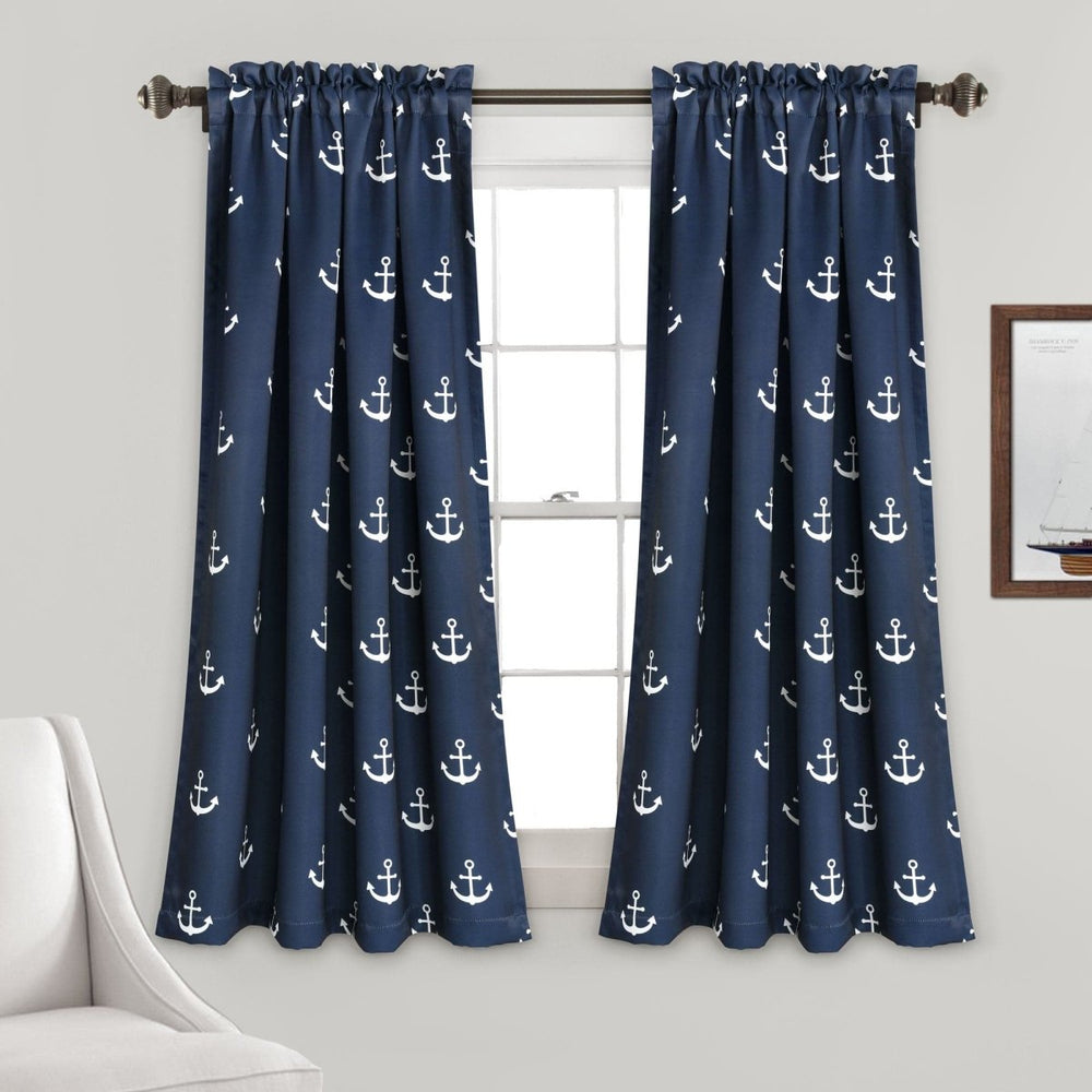 Nautical Anchor Curtains - Light Filtering Window Curtain Set - Quahog Bay Bedding
