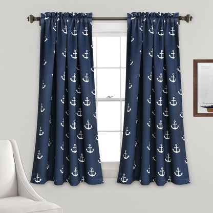 Nautical Anchor Curtains - Light Filtering Window Curtain Set - Quahog Bay Bedding