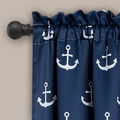 Nautical Anchor Curtains - Light Filtering Window Curtain Set - Quahog Bay Bedding