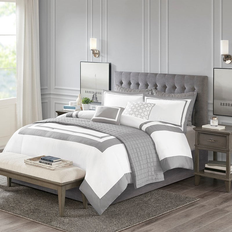 Nautical Comforter and Quilt Set - 8PC - Grey - Quahog Bay Bedding
