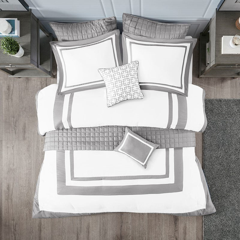 Nautical Comforter and Quilt Set - 8PC - Grey - Quahog Bay Bedding