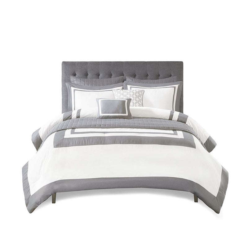 Nautical Comforter and Quilt Set - 8PC - Grey - Quahog Bay Bedding