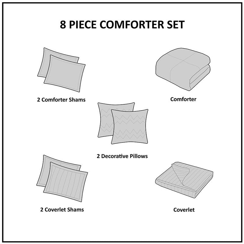 Nautical Comforter and Quilt Set - 8PC - Grey - Quahog Bay Bedding