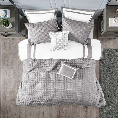 Nautical Comforter and Quilt Set - 8PC - Grey - Quahog Bay Bedding