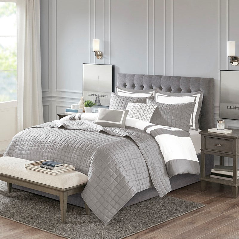 Nautical Comforter and Quilt Set - 8PC - Grey - Quahog Bay Bedding