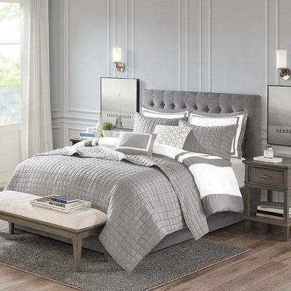 Nautical Comforter and Quilt Set - 8PC - Grey - Quahog Bay Bedding