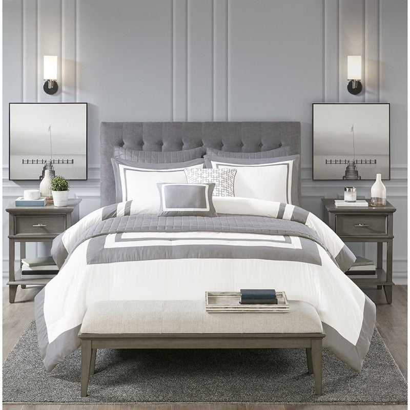 Nautical Comforter and Quilt Set - 8PC - Grey - Quahog Bay Bedding