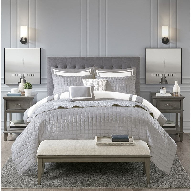 Nautical Comforter and Quilt Set - 8PC - Grey - Quahog Bay Bedding