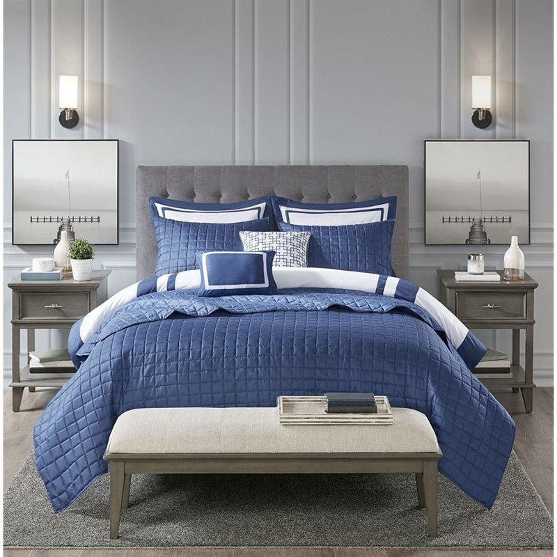 Nautical Comforter and Quilt Set - 8PC - Navy - Quahog Bay Bedding