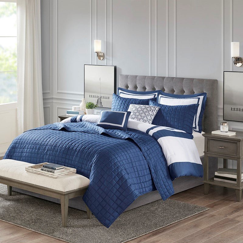 Nautical Comforter and Quilt Set - 8PC - Navy - Quahog Bay Bedding