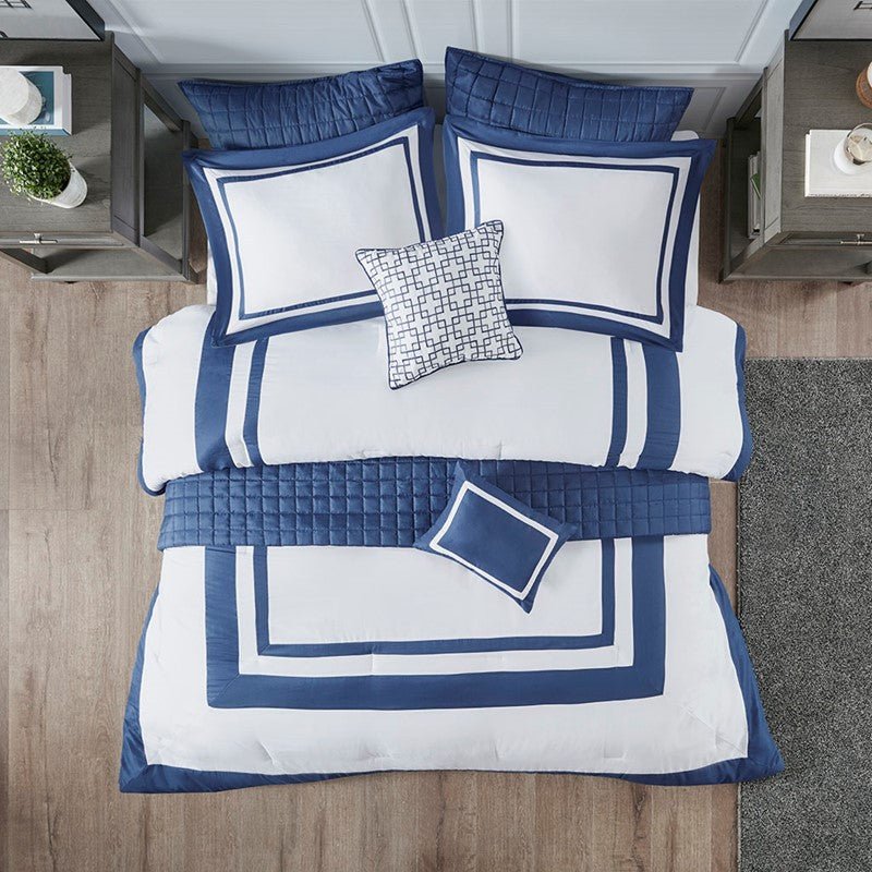 Nautical Comforter and Quilt Set - 8PC - Navy - Quahog Bay Bedding