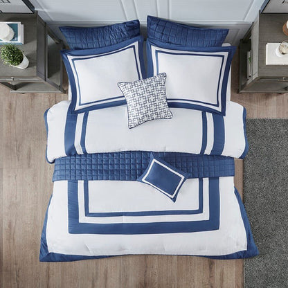 Nautical Comforter and Quilt Set - 8PC - Navy - Quahog Bay Bedding