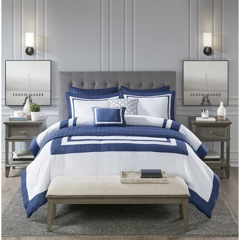 Nautical Comforter and Quilt Set - 8PC - Navy - Quahog Bay Bedding