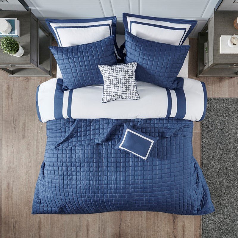 Nautical Comforter and Quilt Set - 8PC - Navy - Quahog Bay Bedding