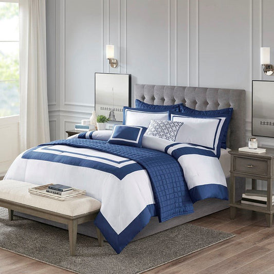 Nautical Comforter and Quilt Set - 8PC - Navy - Quahog Bay Bedding