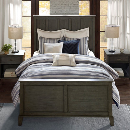 Nautical Comforter Set - Navy and Ivory Jacquard Stripe - Quahog Bay Bedding