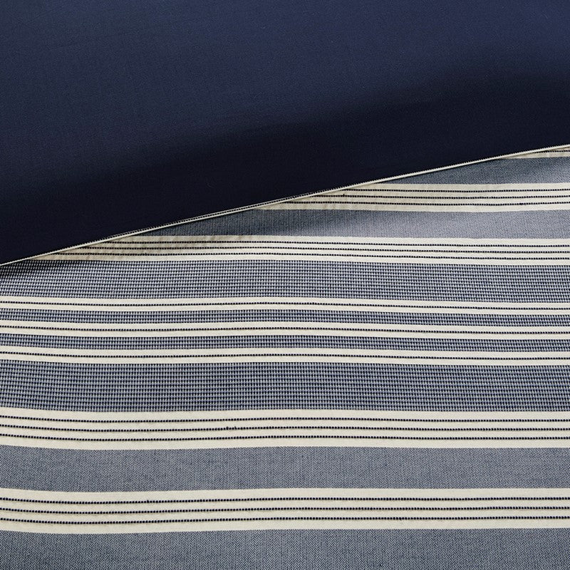 Nautical Comforter Set - Navy and Ivory Jacquard Stripe - Quahog Bay Bedding
