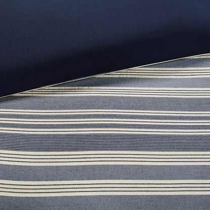 Nautical Comforter Set - Navy and Ivory Jacquard Stripe - Quahog Bay Bedding
