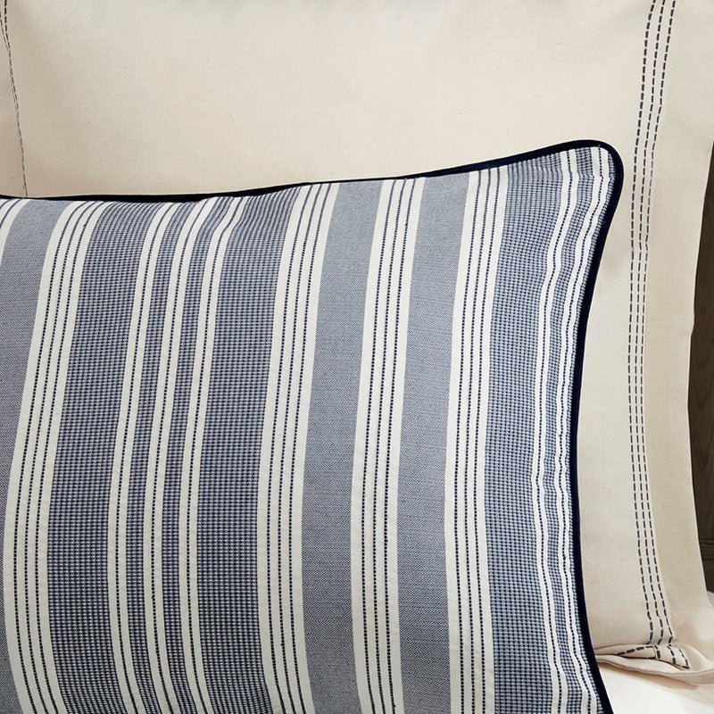 Nautical Comforter Set - Navy and Ivory Jacquard Stripe - Quahog Bay Bedding