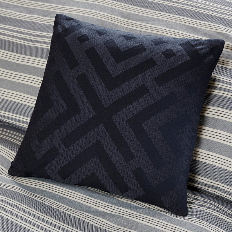 Nautical Comforter Set - Navy and Ivory Jacquard Stripe - Quahog Bay Bedding