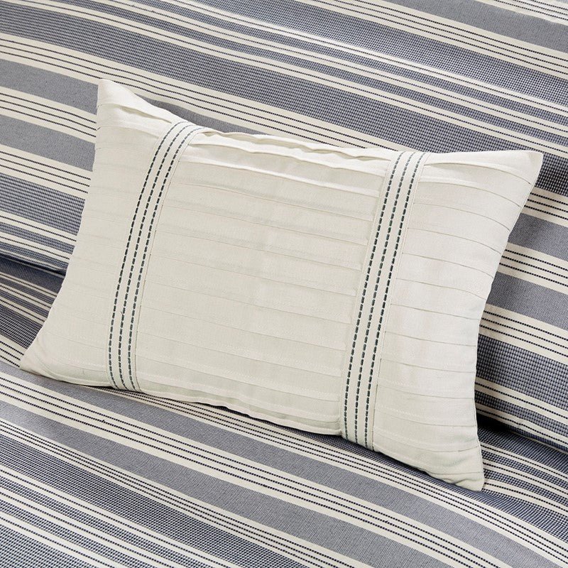 Nautical Comforter Set - Navy and Ivory Jacquard Stripe - Quahog Bay Bedding