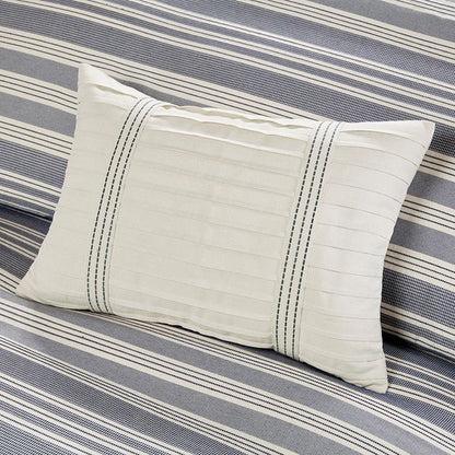Nautical Comforter Set - Navy and Ivory Jacquard Stripe - Quahog Bay Bedding