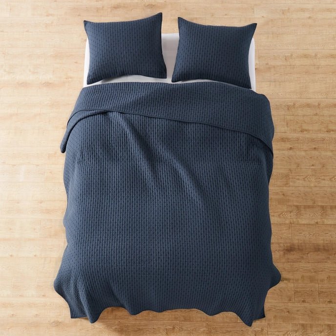 Nautical Cross Stitch 100% Cotton Quilt Set - Navy Blue - Quahog Bay Bedding