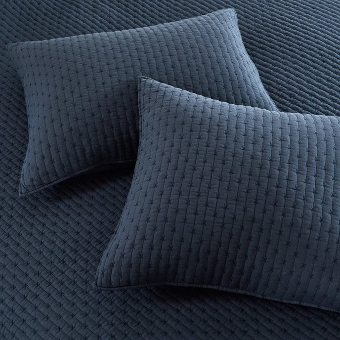Nautical Cross Stitch 100% Cotton Quilt Set - Navy Blue - Quahog Bay Bedding