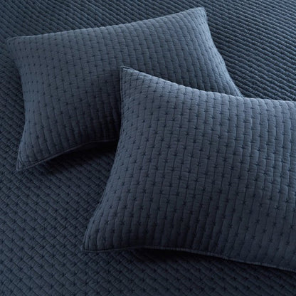 Nautical Cross Stitch 100% Cotton Quilt Set - Navy Blue - Quahog Bay Bedding